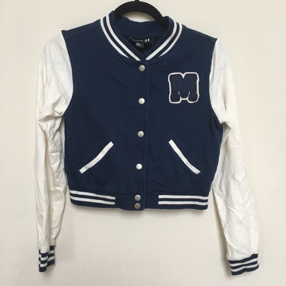 Blue & white Varsity jacket "M" forever 21 small - Picture 2 of 4